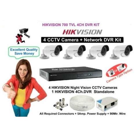 Hikvision DS-7204 HVI-SH 4Channel DVR + 4 (700TVL) CCTV Cameras (With 1 ...
