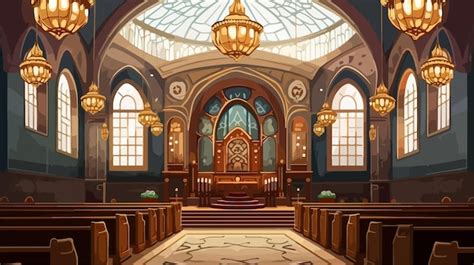 Elegant synagogue interior with ornate ark and bimah | Premium AI ...