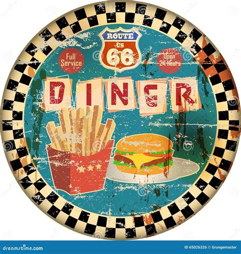 Retro Enamel Route 66 Diner Sign, Stock Vector - Illustration of ...