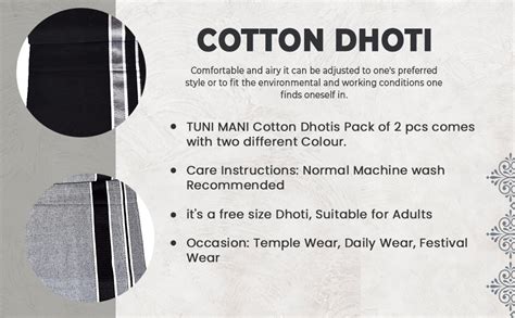 Buy TUNI MANI Men's Cotton Dhoti, Length-2.0meter, Height 1.20mtr ...