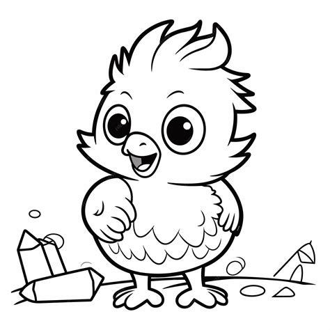 Ręcznie rysowane ilustracja konturowa małego kurczaka Słodki kurczak do ...