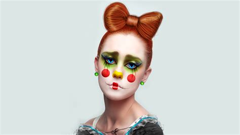 Download wallpaper girl, earrings, clown, red hair, bow, seams, Clown ...