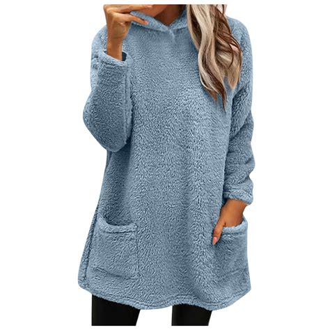 Yuzhih Womens Fuzzy Sherpa Fleece Sweaters Casual Hoodies Sweatshirt ...