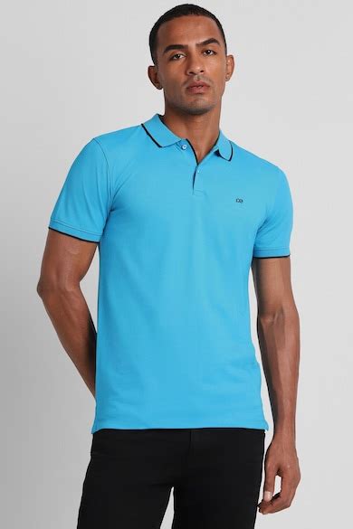 Buy Men Blue Solid Polo Neck Collar T-shirt Online - 893541 | Peter England
