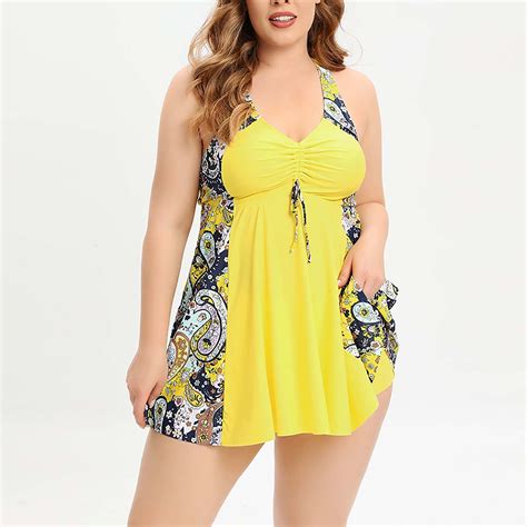 Alkepwun Women Plus Size Swim Dress Two Piece Tummy Control Bathing ...