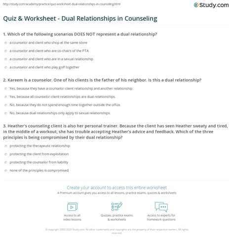Quiz & Worksheet - Dual Relationships in Counseling | Study.com