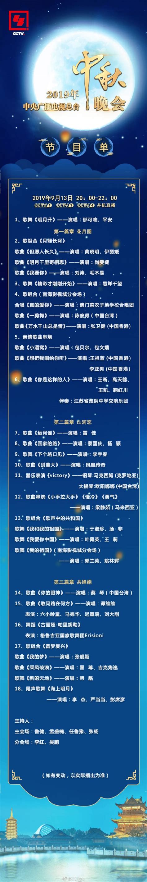 2019央视中秋晚会节目单完整版- 北京本地宝