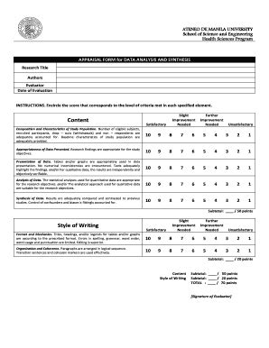 Fillable Online Appraisal Form for Data Analysis and Synthesis.pdf ...
