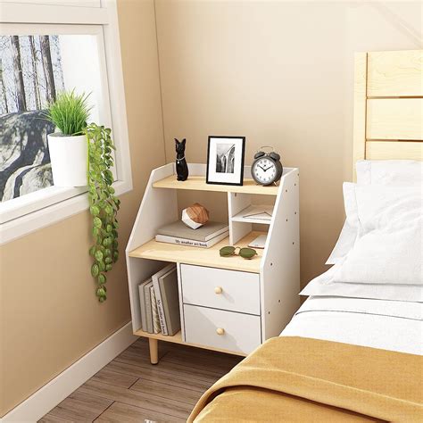 Buy Nightstand Side Table with Drawer - Small End Table with Solid Wood ...
