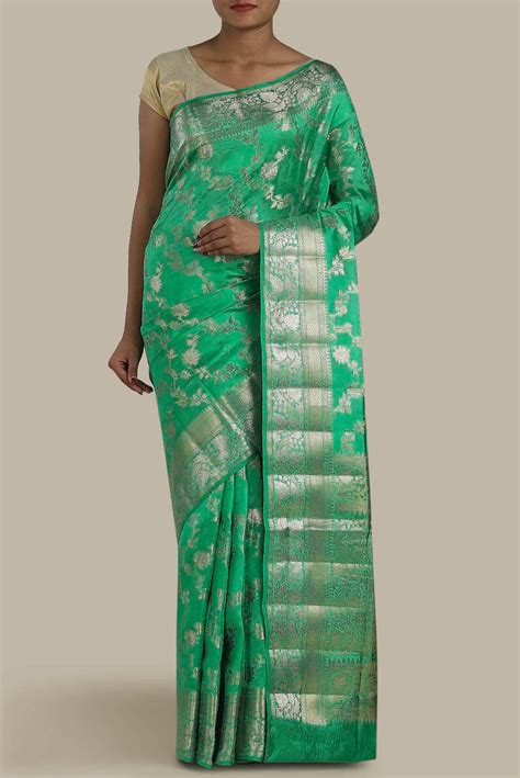 Green Banarasi Raw Silk Saree – Nalli Silk Sarees Pvt Ltd