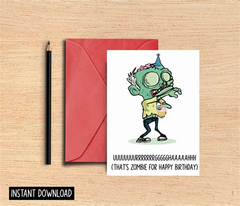 Zombie Birthday Card Punny Spooky Birthday Halloween Birthday Card ...