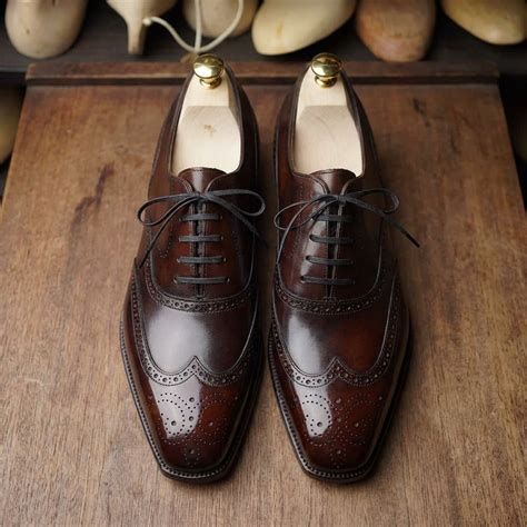 BURGUNDY BROWN LEATHER MODENA BROGUE WINGTIP OXFORD SHOE - ITALIAN AW2 ...