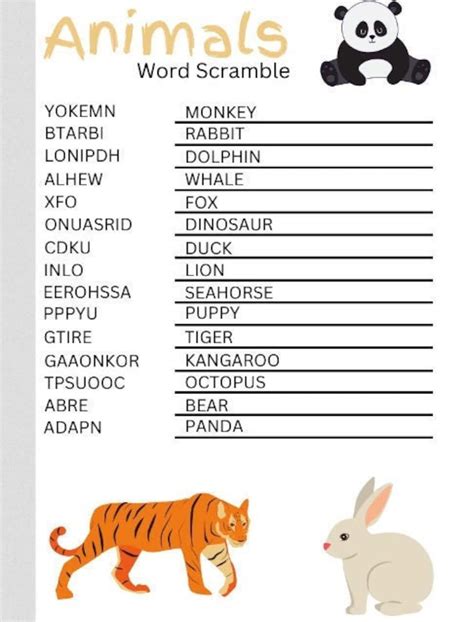 Animals Word Scrambles and Word Searches, Printable Activities and ...
