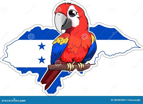 Vector Cartoon Sticker With A Scarlet Macaw Parrot And The Honduras ...