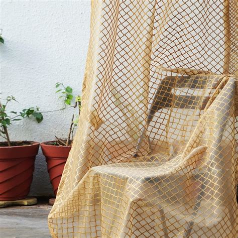Buy Parda Online Sheer Net Eyelet Wave Design Golden Door Curtain for ...