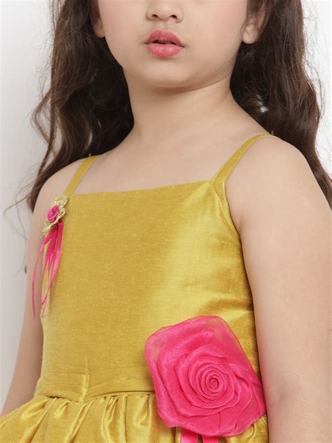 Shop Bitiya By Bhama Girls Mustard Yellow Self Design Fit And Flare ...