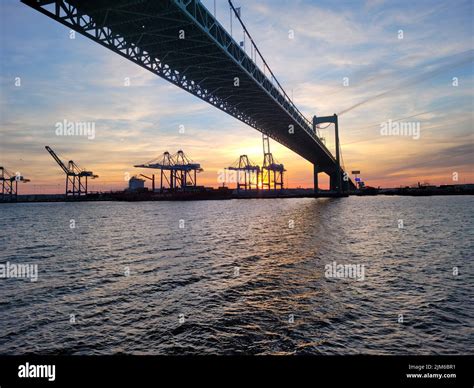 A view of the Walt Whitman Bridge with the Delaware River, Philadelphia ...