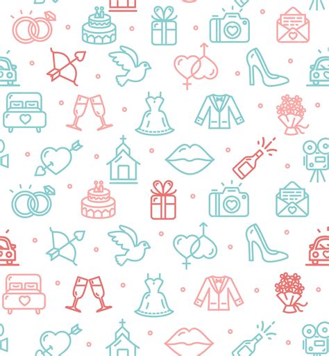 Premium Vector | Wedding background pattern with colorful icons. vector ...