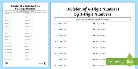 Division of 4-Digit Numbers Worksheet / Worksheet - Twinkl