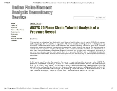 Ansys 2D Plane Strain Tutorial Analysis of a Pressure Vessel - Online ...