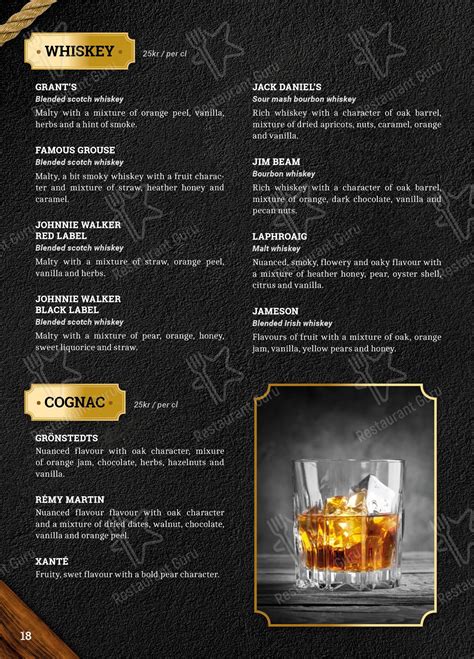 Menu at Flaming Bull steakhouse, Linköping