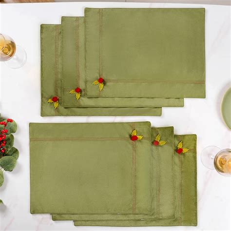 Green Velvet Table Mat Set Of 6 Online - Premium Table Mat | Nestasia