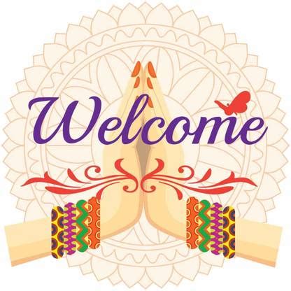 100yellow Welcome With Folded Hand Door 20 cm Self Adhesive Sticker ...