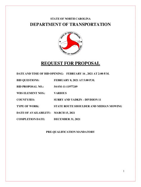 Fillable Online REQUEST FOR PROPOSAL - Connect NCDOT Fax Email Print ...