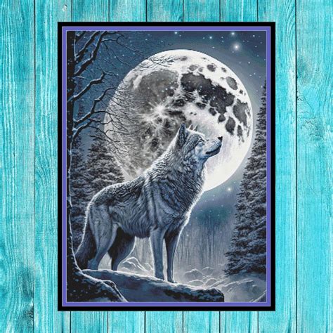 Buy Wolf in the Moonlight Cross Stitch Pattern Grey Wolves Counted ...