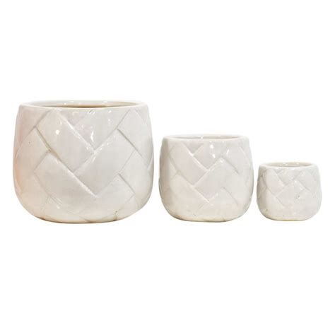Indoor White Glazed Weave Textured Ceramic Pot, Large | At Home