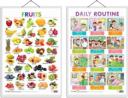 Set of 2 Fruits and DAILY ROUTINE Early Learning Educational Charts for ...