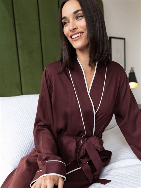 Fable & Eve Battersea Long Dressing Gown, Chocolate Brown