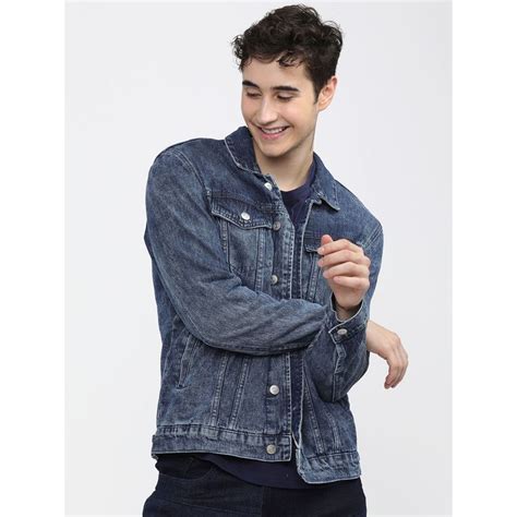 Buy HIGHLANDER Men Blue Washed Denim Jacket Online