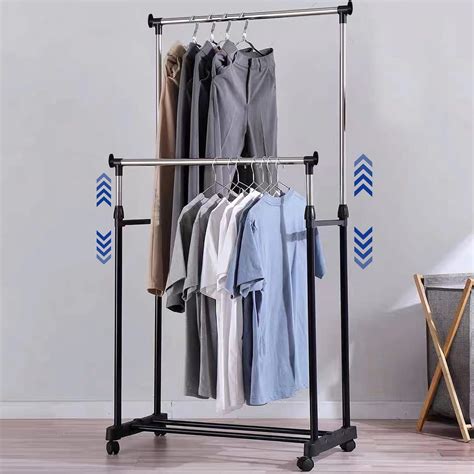 Vivo Technologies Double Adjustable Tidy Rack Mobile Garment Rack ...