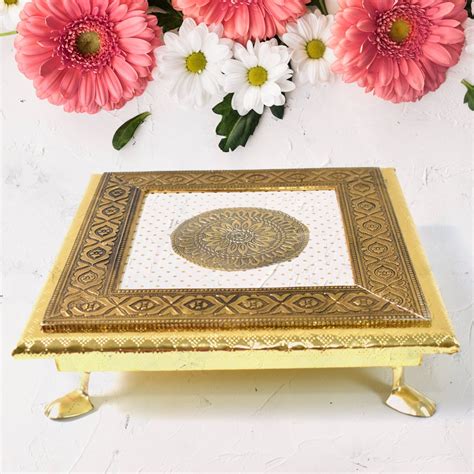 Golden - Square Pooja Chowki Patla / Bajot (20Ã—20 CM / 1 Pc ...