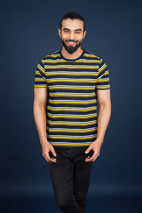 Men's Yellow/Navy/Green striped round neck t-shirt – Redline Fashion