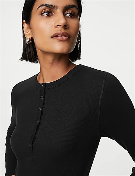Buy Cotton Rich Ribbed Henley Top at Marks & Spencer