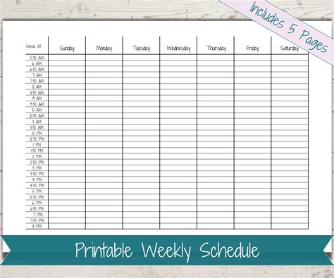 Half-hour Weekly Schedule Chart, Printable Schedule Template ...