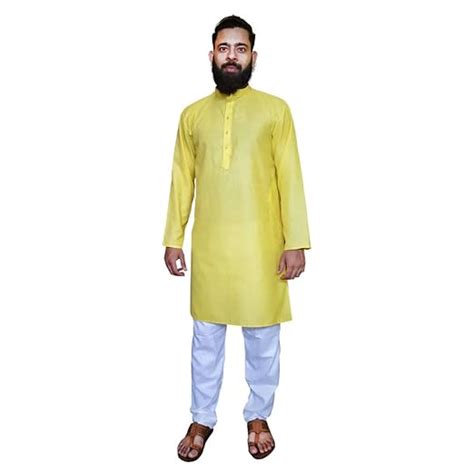 Buy MAG Men's Cotton Mix Yellow Kurta White Pajama Set (RG-50002-36) at ...
