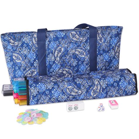 American Mahjong Game Set,Blue Paisley Carrying Bag,166 Premium White ...