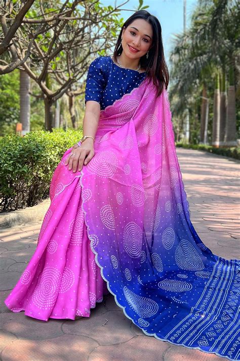 Ready To Wear Indigo Pink Bandhej Saree – Glamwiz India