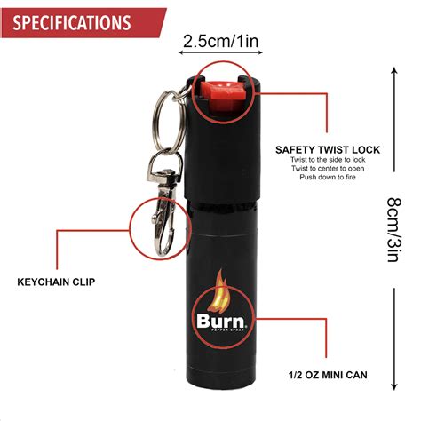Burn Pepper Spray Keychain for Self Defense - Max Strength OC Spray - 1 ...