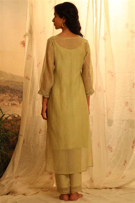 Sage Green Camellia kurta set with duppata – TATWA