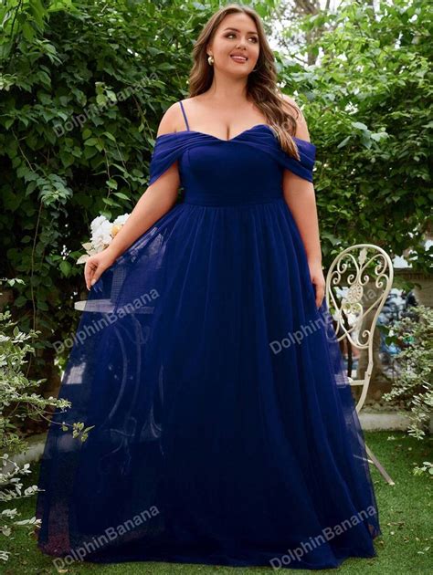Plus Cold Shoulder Mesh Overlay Prom Dress Elegant Formal Evening ...