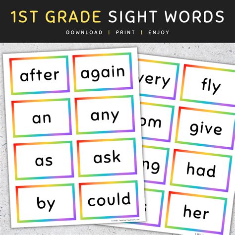 Sight Word Flash Cards, Rainbow Sight Words Flashcards, 1st Grade, Set 4 | Made By Teachers
