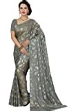 Buy Ishin Poly Georgette Grey Foil Printed Women's Saree at Amazon.in