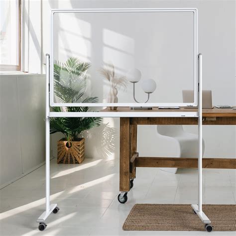 Mobile Clear Glass Whiteboard, 48 x 32 Inches Standing White Board on ...