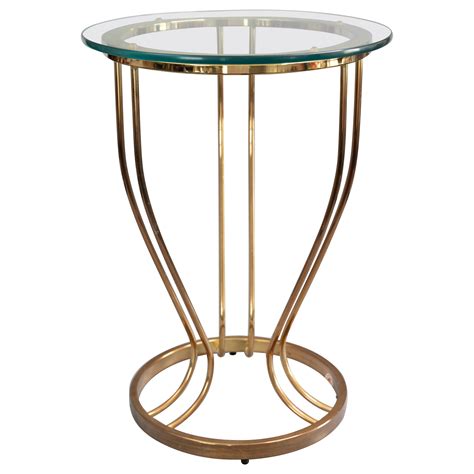 Mid Century Art Deco Round Glass Top and Brass Drinks Side Table For ...
