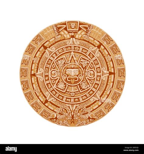 Mayan calendar vector ancient mexican round stone with hieroglyph ...