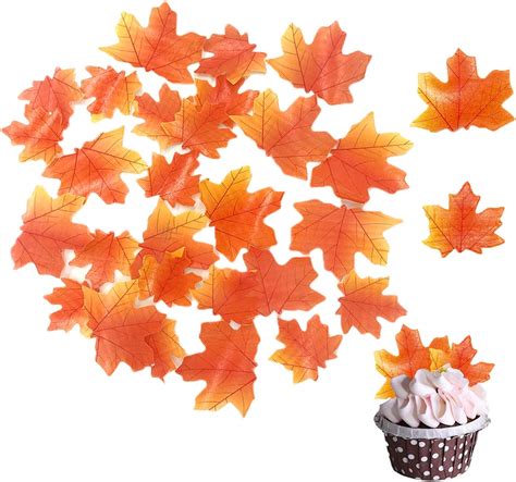 Buy Weraru 90 Pcs Edible Fall Leaves Gold Leaf Cupcake Toppers, Party ...